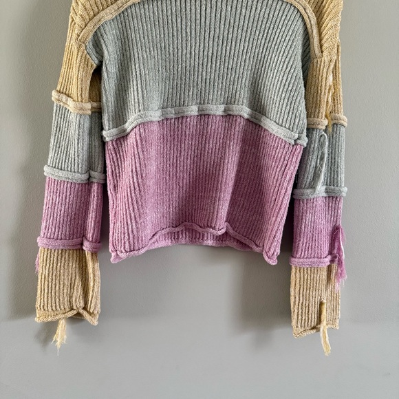 Hem & Thread Colorblock Sweater - Tan, Pink, White - Picture 7 of 9